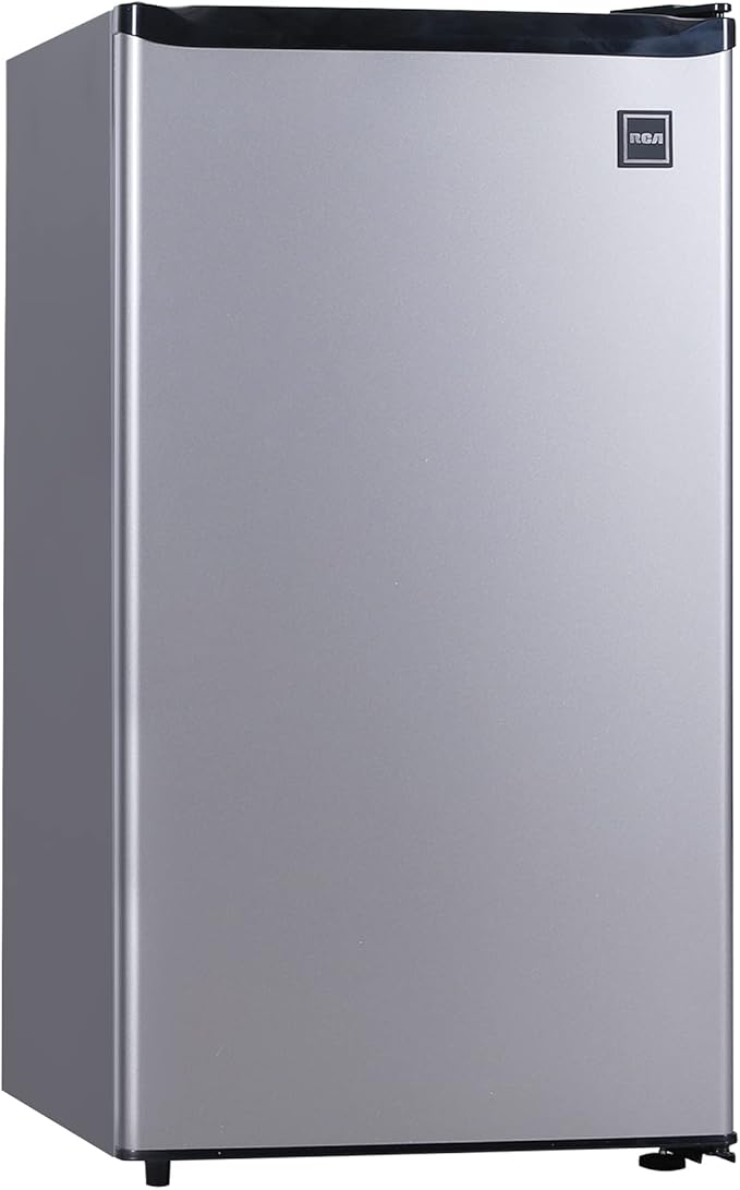 Mini Refrigerator, Compact Freezer Compartment, Adjustable Thermostat Control, Reversible Door, Platinum Stainless, 3.2 Cubic Feet