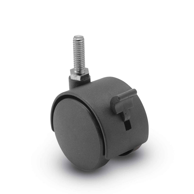 60mm Nylon Brake Twin Wheel Caster with 3/8"x3/4" Threaded Stem