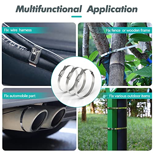 Metal Zip Ties 11.8 inch 100pcs 304 Stainless Steel Locking Cable
