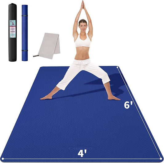 Large Yoga Mat (6'X 4'), Extra Wide Workout Mat, 8Mm, Blue