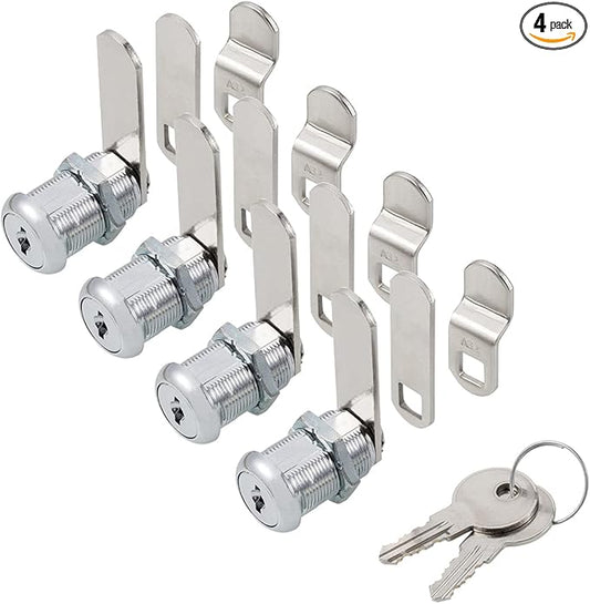 Cabinet Cam Lock Secure Important Files and Drawers, 1" Cylinder, Fits on 3/4" Max Panel Thickness, Keyed Alike with 3 Cams 2 Keys, Chrome Finish, 4 Pack
