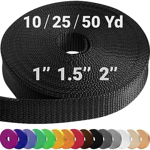 1.5 Inch Webbing – Black – 50 Yards – 1.5” Webbing for Climbing Outdoors Indoors Crafting DIY