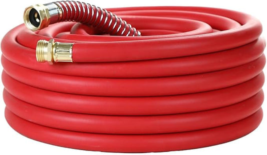 25Ft 5/8 Heavy Duty Rubber Garden Hose, Red