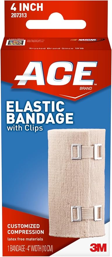 ACE 4 Inch Elastic Bandage with Clips, Beige, Comfortable design with soft feel, Wash and Reuse