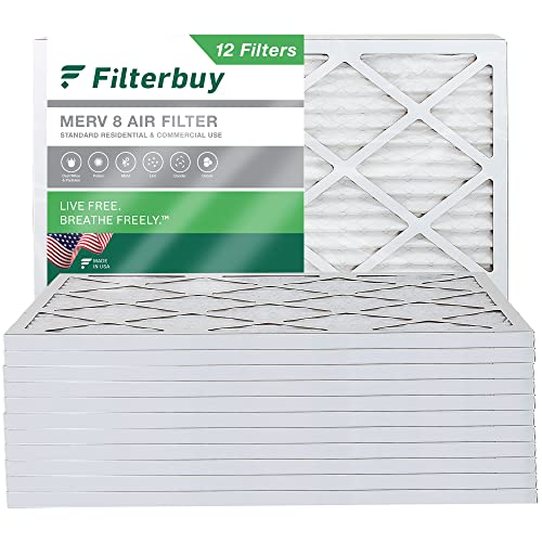 Filterbuy 16x20x1 Air Filter MERV 8 Dust Defense (12-Pack), Pleated HVAC AC Furnace Air Filters Replacement (Actual Size: 15.50 x 19.50 x 0.75 Inches)
