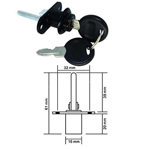 2 Pack 16mm Zinc Alloy File Cabinet Lock Drawer Lock (Black)