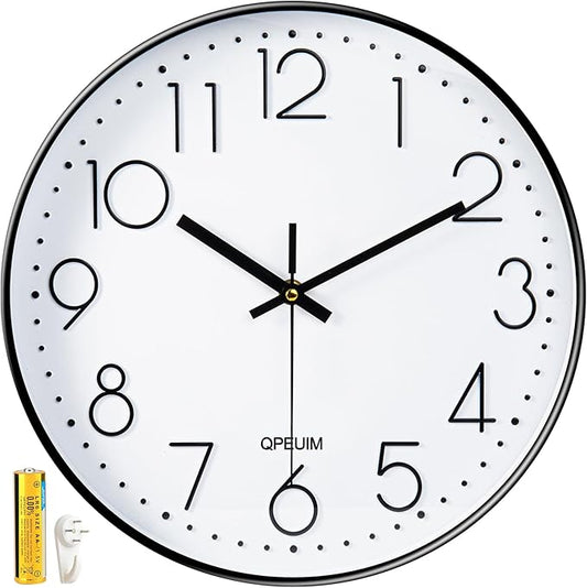 12 Inch Wall Clocks Non-Ticking Battery Operated With Stereoscopic Dial