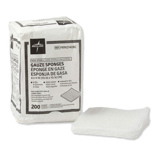 Medline 4 x 4 inch Gauze Sponges, 8-Ply Woven Non-Sterile Gauzec- Case of 4,000