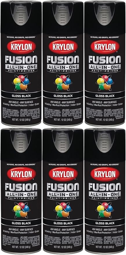 Black Fusion All‐In‐One Paint & Primer Spray Paint, Gloss, 12Oz, 6 Per Pack