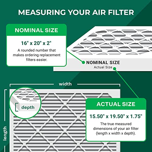 Filterbuy 16x20x2 Air Filter MERV 8 Dust Defense (12-Pack), Pleated HVAC AC Furnace Air Filters Replacement (Actual Size: 15.50 x 19.50 x 1.75 Inches)