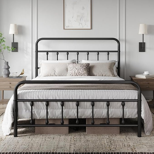 Yaheetech Classic Metal Platform Bed Frame Mattress Foundation With Victorian Style Iron-Art Headboard/Footboard/Under Bed Storage/No Box Spring Needed/Full Size Black
