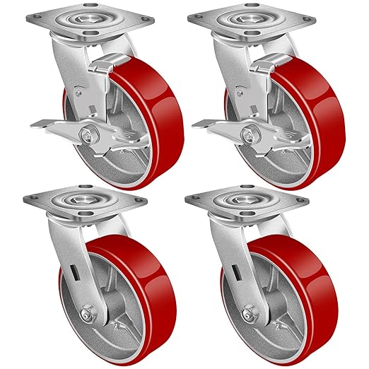 6"X2" Industrial Casters- Heavy Duty Casters,Polyurethane Casters Wheel,Capacity Up To 5000 Lb. Use For Platform Truck, U-Boat Cart,Workbenches(2 Brake & 2 Swivel)