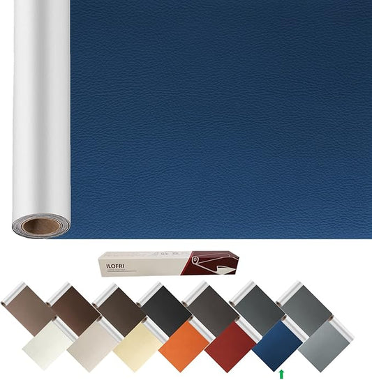 Leather Repair Patch Tape 60x17 inch, Durable Self Adhesive Leather and Vinyl Repair Tape Large Size for Couch, Car Seat, Boat Seats, Furniture, Upholstery, Sofa, Chair - Navy Blue