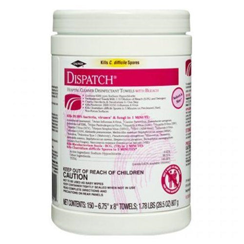 Hospital Cleaner Disinfectant Wipe W/Bleach 7"X8" Canister 150 Wipes