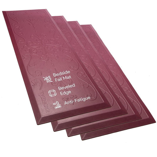 Beveled Bedside Fall Mat for Elderly - Maroon - 4 Pack ProHeal