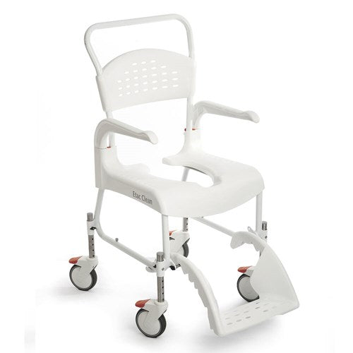 Etac Clean Height Adjustable shower commode chair with 4 lockable wheels