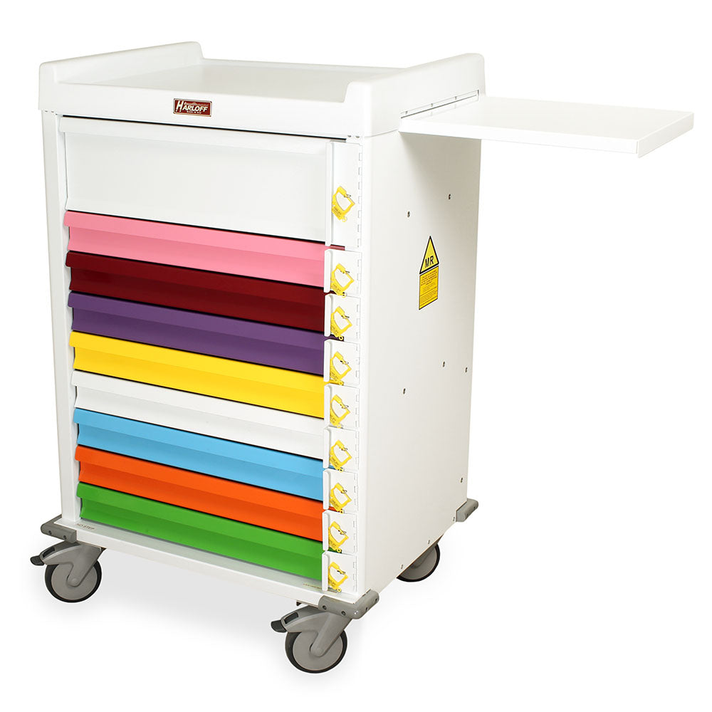 Aluminum MRI Compatible Pediatric Crash Cart, Nine Drawers, Breakaway Lock