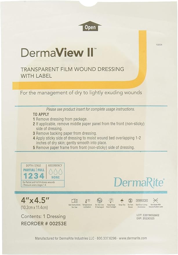DermaView II, 4"x4.5", Transparent Film Wound Dressing