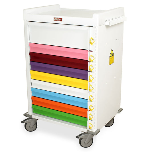 Aluminum MRI Compatible Pediatric Crash Cart, Nine Drawers, Breakaway Lock
