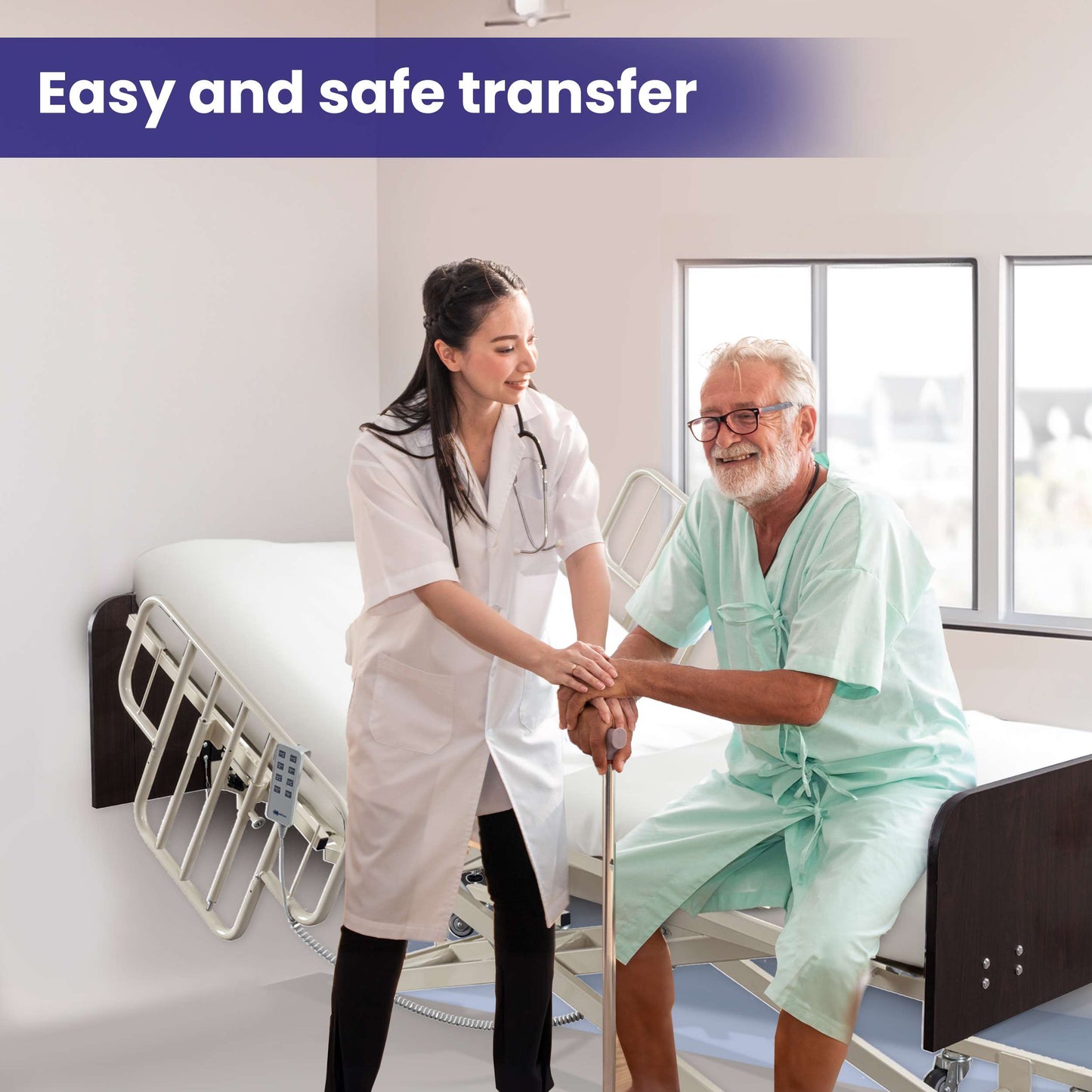 Adjustable Half Bed Rails with Clamp Attachment for Fall Prevention