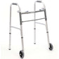 Adult Two-Button Silver Folding Steel Walker with Wheels - 350 lbs Capacity