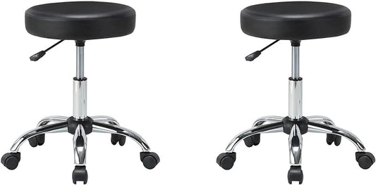 Adjustable Hydraulic Rolling Swivel Stool Chair with Cushion and Wheels, PU Leather Rotating Stool Chair for Office Salon Tattoo Massage Facial Spa, Black, 2 per Pack