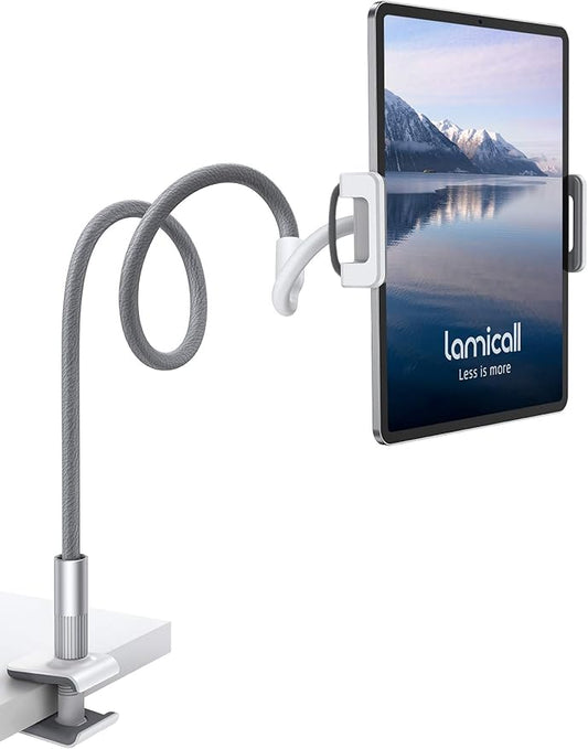 Gooseneck Tablet Holder, Tablet Stand : Flexible Arm Clip Tablet Mount Compatible With Ipad Mini Pro Air, Kindle, Switch, Galaxy Tabs, More 4.7-10.5" Devices - Gray