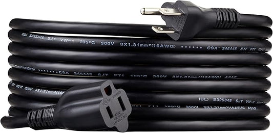 Power Extension Cord, 15 Feet, 13 Amps, 125V, Black