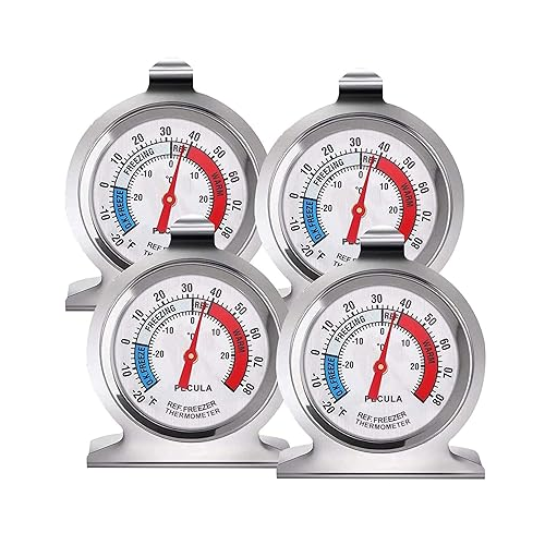Refrigerator Thermometer -30-30 deg C/-20-80 deg F, Large Dial with Red Indicator, 4 per Pack