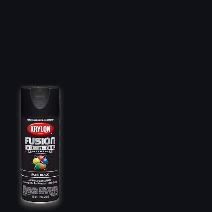 Krylon K02732007 Black Fusion All-In-One Paint & Primer Spray Paint, Satin, 12 Oz.