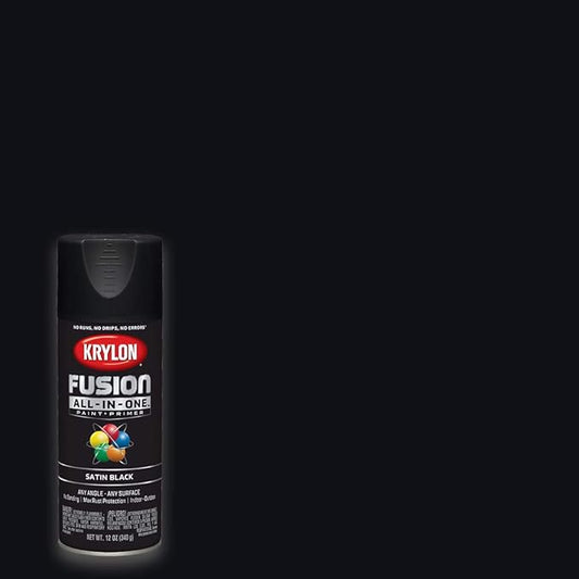 Krylon K02732007 Black Fusion All-In-One Paint & Primer Spray Paint, Satin, 12 Oz.