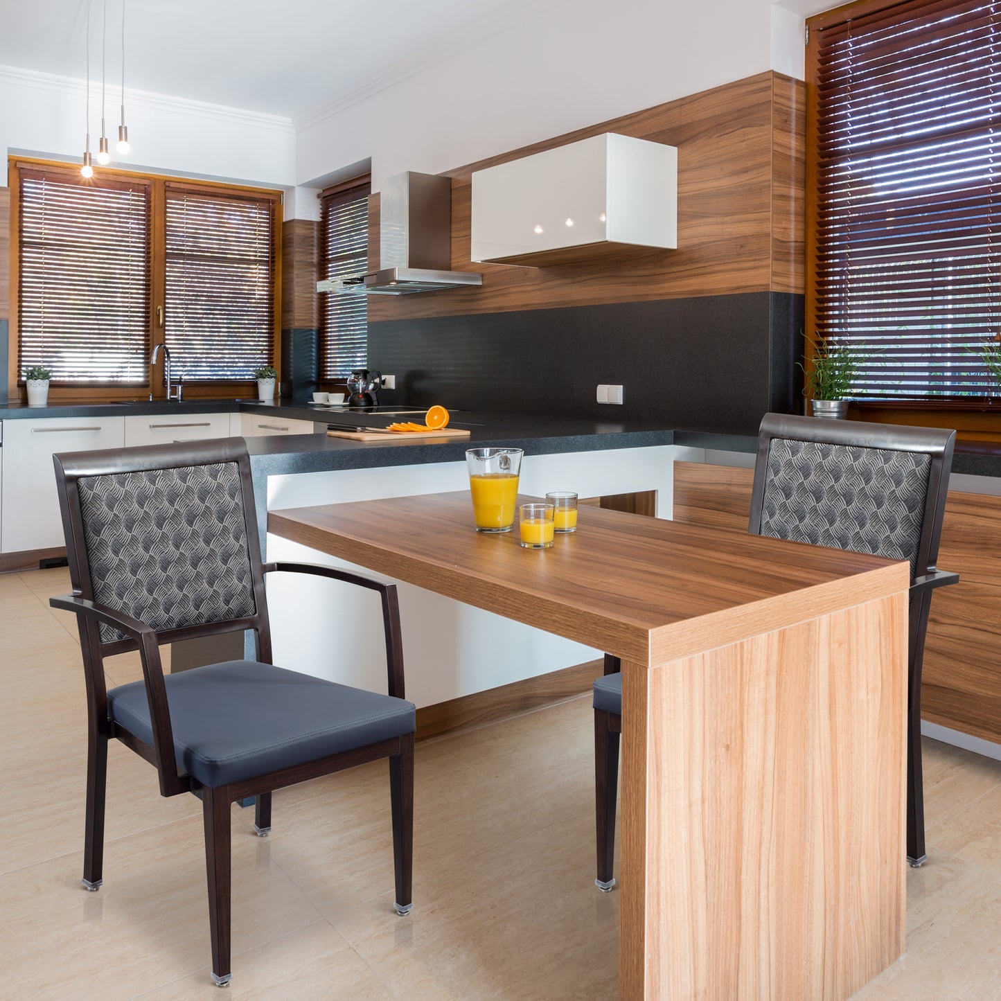Dark Blue Chair with Square Arms, Square Grey Back | Facility Wing: Dining Room