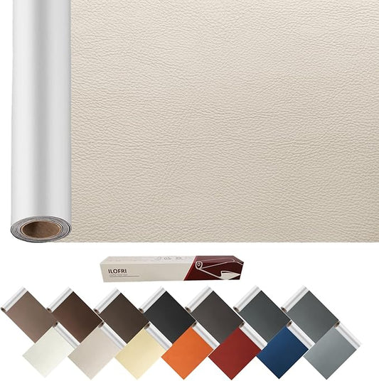 Large Leather Repair Patch 60x17 inch, Strong Adhesion Backing, Self Adhesive Vinyl and Leather Repair Kit for Couch, Car Seat, Furniture, Upholstery, Sofa - Ivory