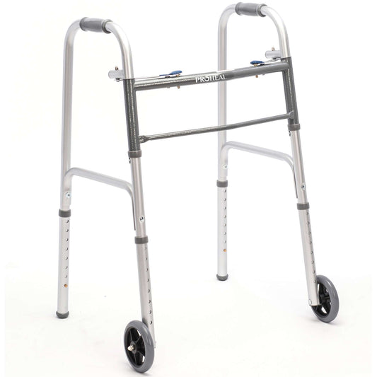 Bariatric Silver Folding Steel Walker with Wheels - 500 lbs Capacity 2 Pack
