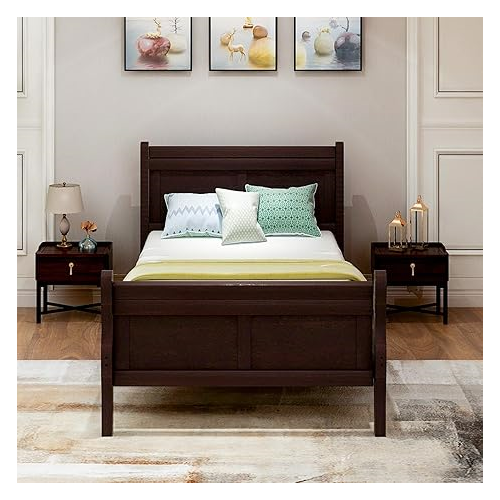 Twin Size Bed Frame With Headboard And Footboard, Wood Twin Platform Bed Frame With Wooden Slat Support
