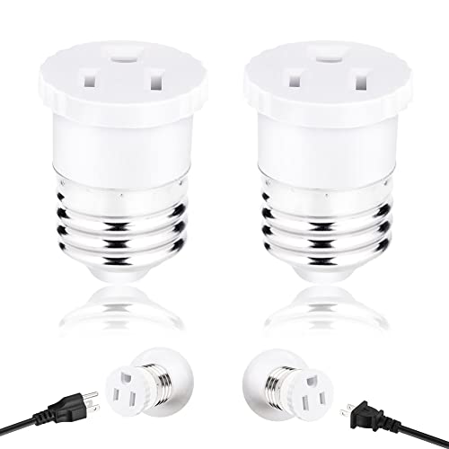 2 Pack, Light Socket to Plug Adapter (White).