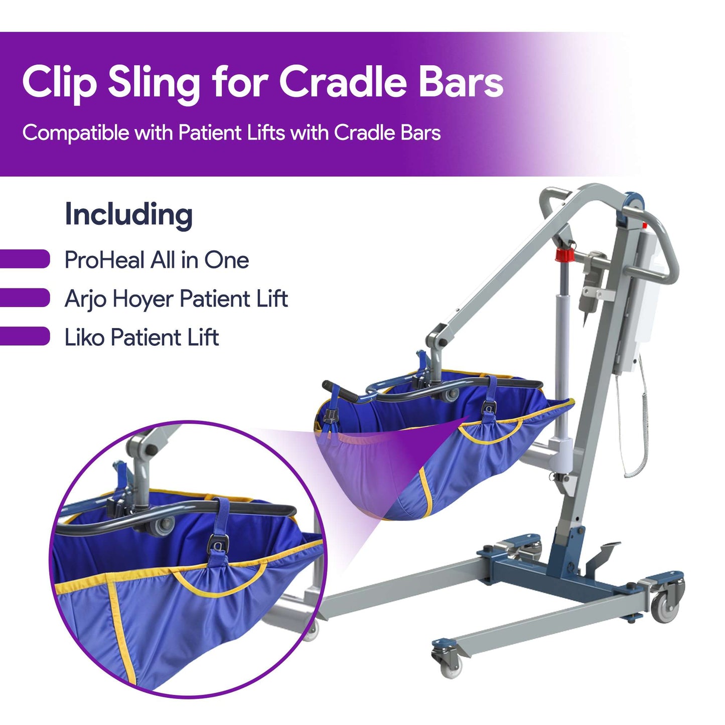 Padded Clip U Sling for Cradle Bar Patient Lifts -Head Support, X Large, 55"x42"
