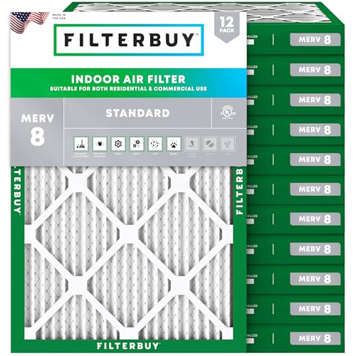 Filterbuy 15x20x2 Air Filter MERV 8 Dust Defense (12-Pack), Pleated HVAC AC Furnace Air Filters Replacement (Actual Size: 14.50 x 19.50 x 1.75 Inches)
