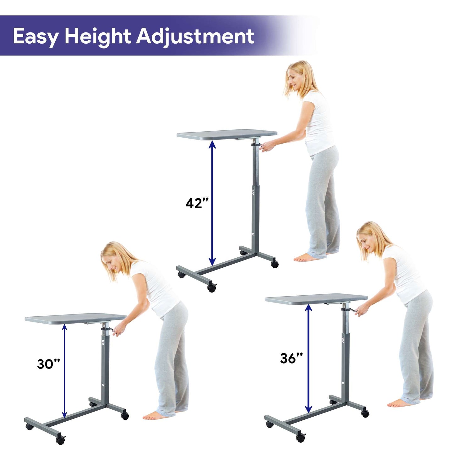 Overbed Table with Wheels - Gray Composite Top and Adjustable Height