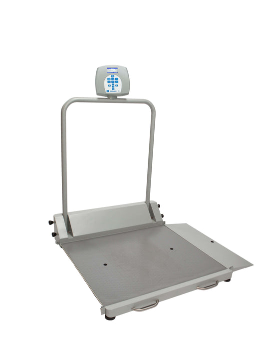 Digital Wheelchair Ramp Scale with Folding Ramp and Pelstar Wireless Technology, Capacity: 1000 lbs/454 kg, Resolution: 0.2 lb/0.1kg, Platform Dimension: 32¼"W x 36"D, Ramp Size: 32¼"W x 9 7/8"D (secondary ramp optional - B2600RAMP), (4) Wheels, 120V Adap