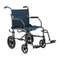 Basic Aluminum Transport Chair With Permanent Full-Length Arms, Swing-Away Footrests And 12" Wheels, Blue