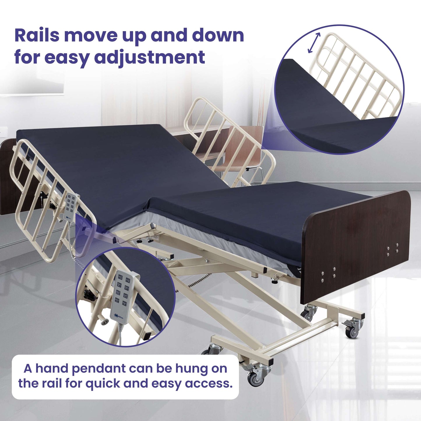 Adjustable Half Bed Rails with Clamp Attachment for Fall Prevention