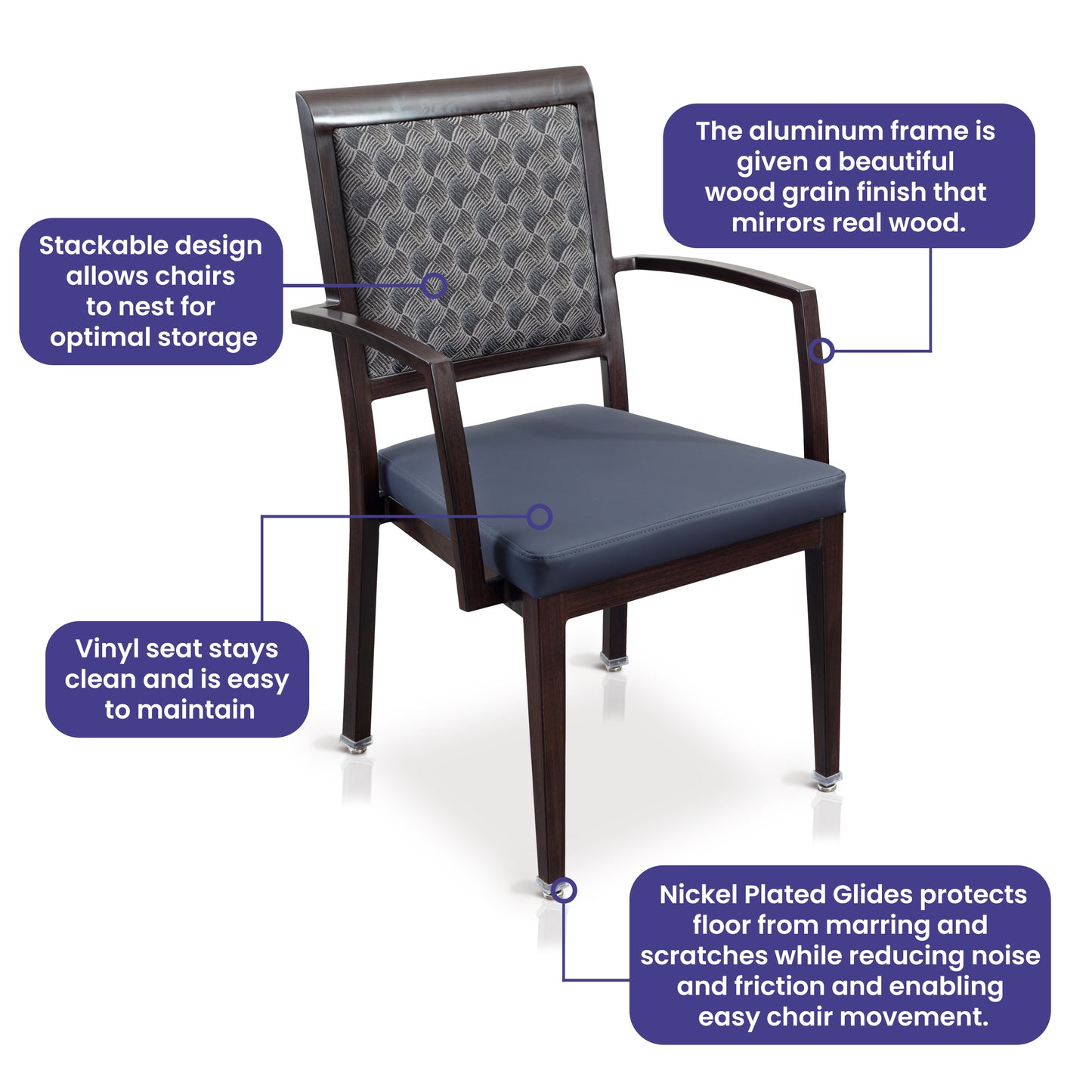 Dark Blue Chair with Square Arms, Square Grey Back | Facility Wing: EAST A