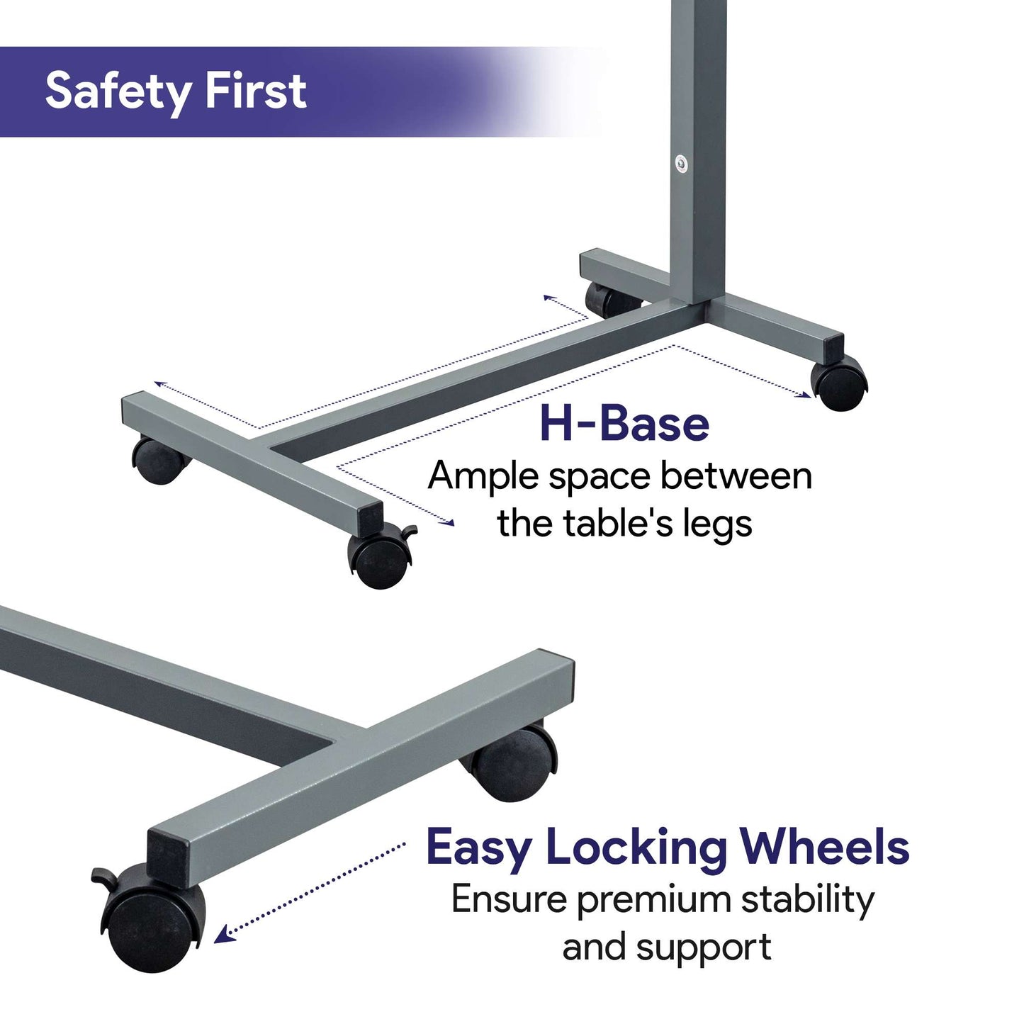 Overbed Table with Wheels - Gray Composite Top and Adjustable Height