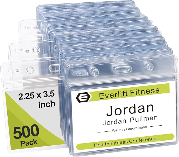 500 Pcs Clear Plastic Horizontal Name Tag Badge Id Card Holders
