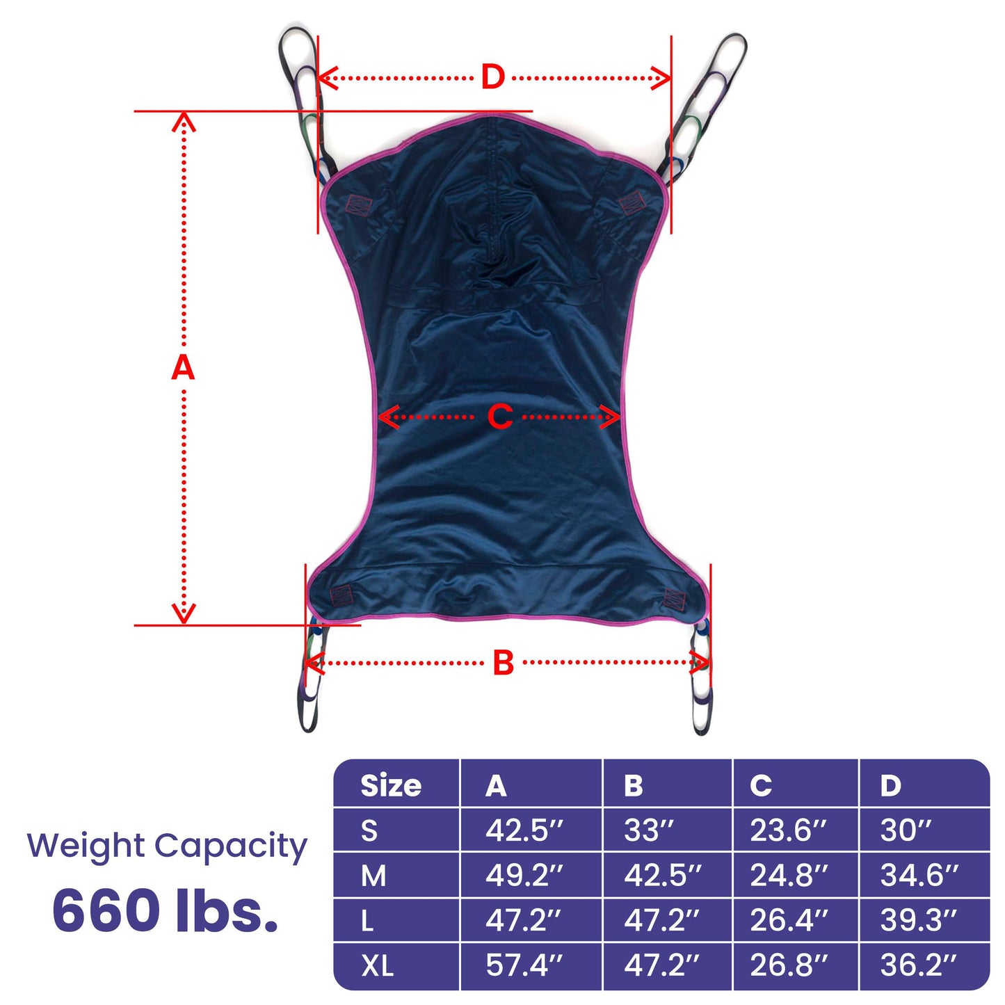 Full Body Patient Lift Sling Universal Compatibility - Medium, 49.2" L x 42.5" W