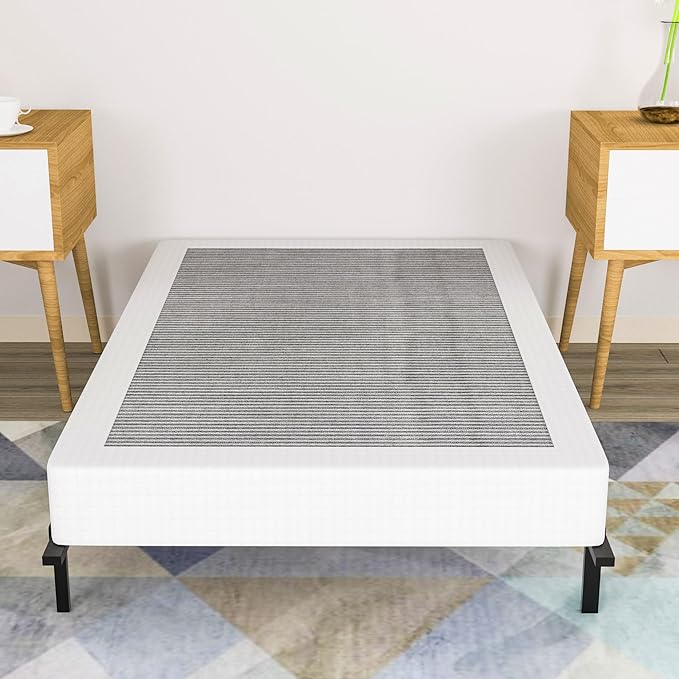 8 Inch Twin Box Spring With Cover Heavy Duty Metal Box Spring Only,Sturdy Mattress Foundation, Non-Slip,No Noise,Easy Assembly