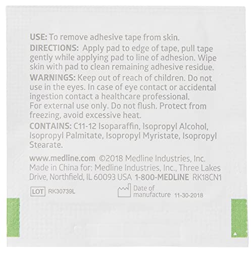 Medline Adhesive Remover Pads, Acetone-Free, 2-Ply, Box of 100