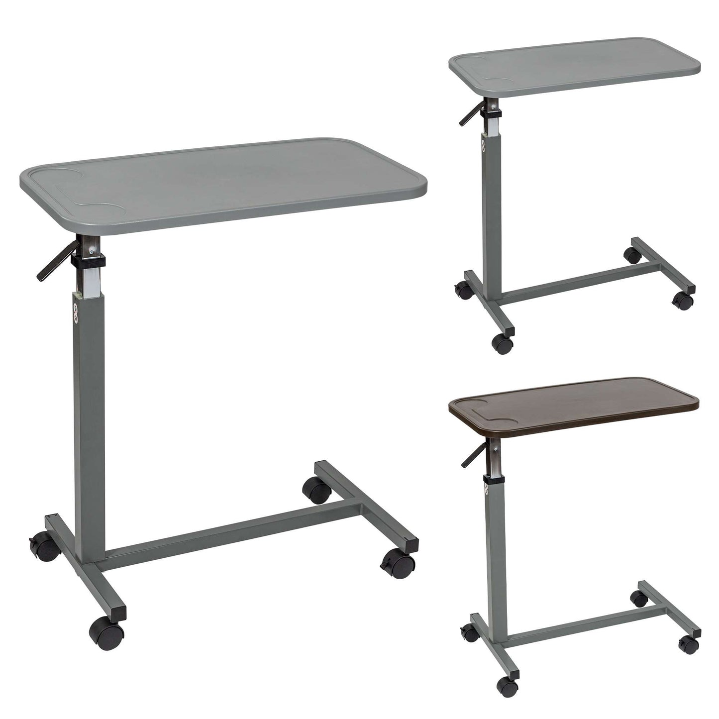 Overbed Table with Wheels - Gray Composite Top and Adjustable Height
