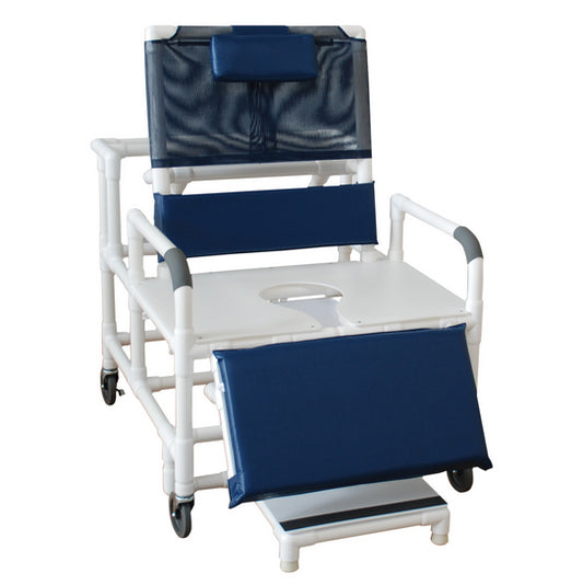 Bariatric Reclining Shower Chair 30" Internal Width, Full Support Commode Seat, Footrest, Padded Elevated Leg Extension 700 Lbs Weight Capacity Royal Blue